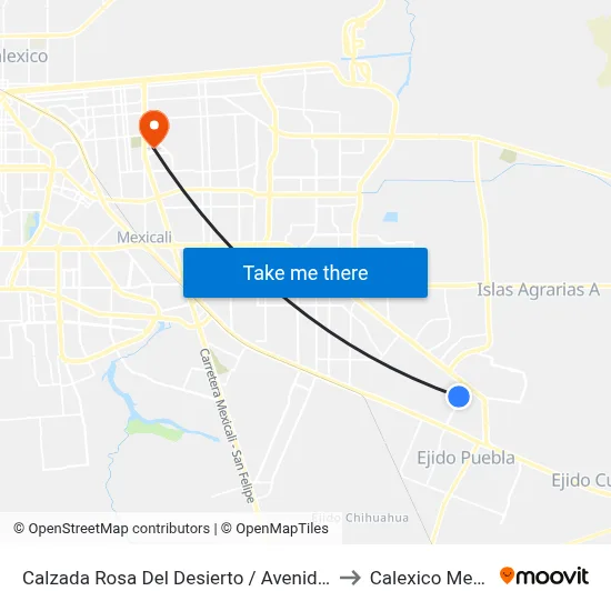 Calzada Rosa Del Desierto / Avenida Selinita to Calexico Mexicali map