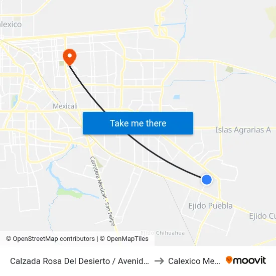 Calzada Rosa Del Desierto / Avenida Sanidina to Calexico Mexicali map