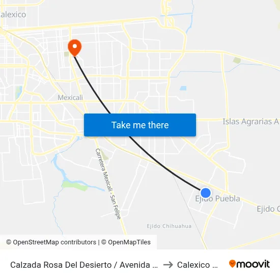 Calzada Rosa Del Desierto / Avenida De Los Mosaicos to Calexico Mexicali map