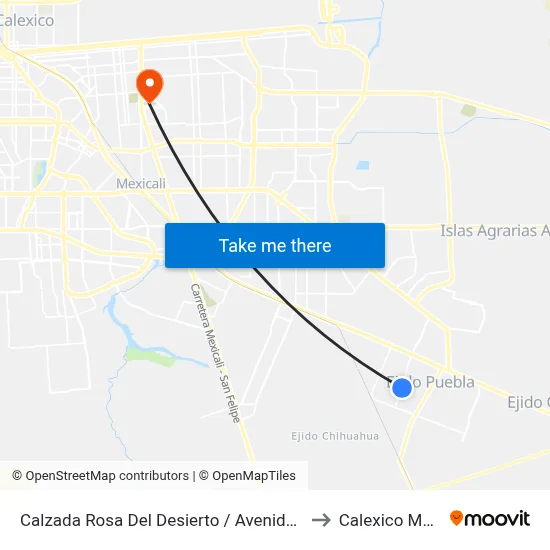 Calzada Rosa Del Desierto / Avenida Valsequillo to Calexico Mexicali map
