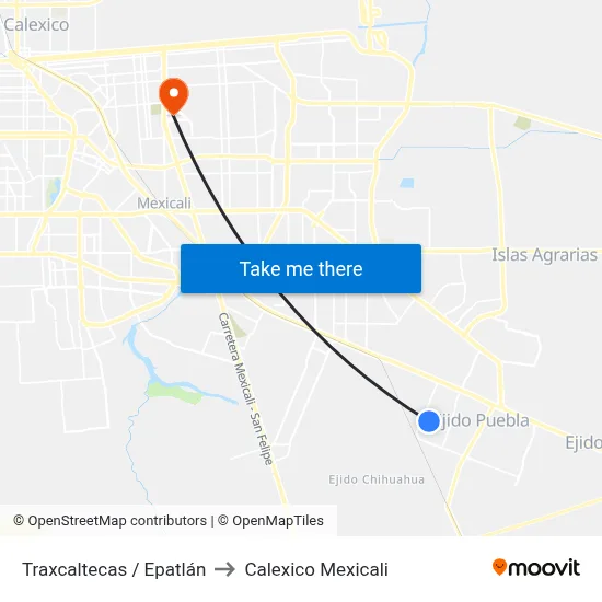 Traxcaltecas / Epatlán to Calexico Mexicali map