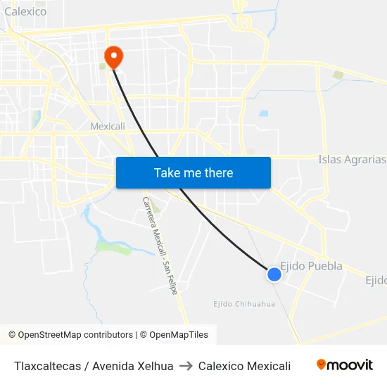 Tlaxcaltecas / Avenida Xelhua to Calexico Mexicali map