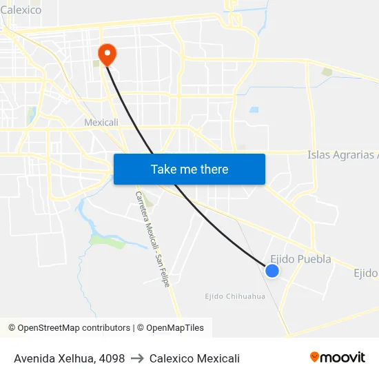 Avenida Xelhua, 4098 to Calexico Mexicali map