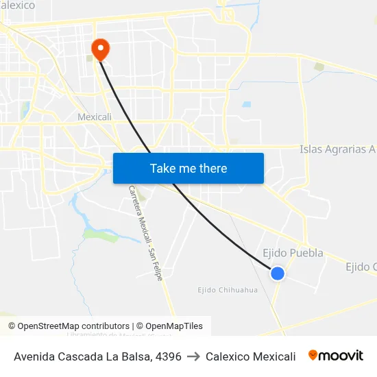 Avenida Cascada La Balsa, 4396 to Calexico Mexicali map