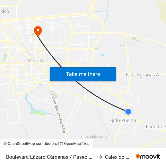 Boulevard Lázaro Cárdenas / Paseo De Las Arboledas to Calexico Mexicali map