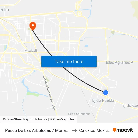 Paseo De Las Arboledas / Monacita to Calexico Mexicali map