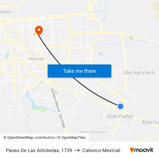 Paseo De Las Arboledas, 1739 to Calexico Mexicali map