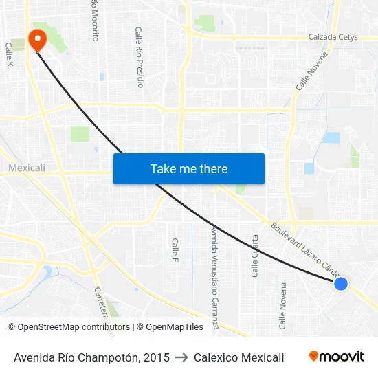 Avenida Río Champotón, 2015 to Calexico Mexicali map