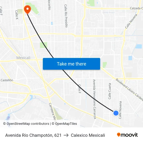 Avenida Río Champotón, 621 to Calexico Mexicali map