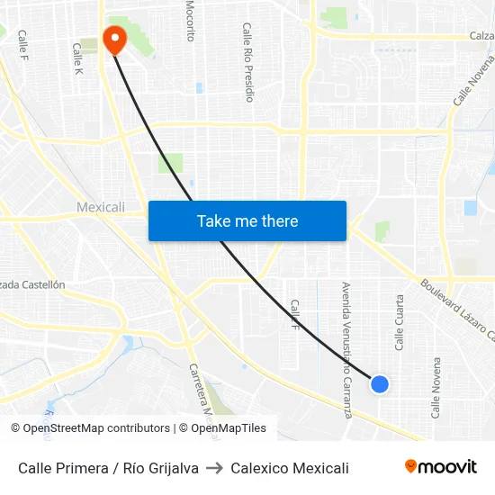 Calle Primera / Río Grijalva to Calexico Mexicali map