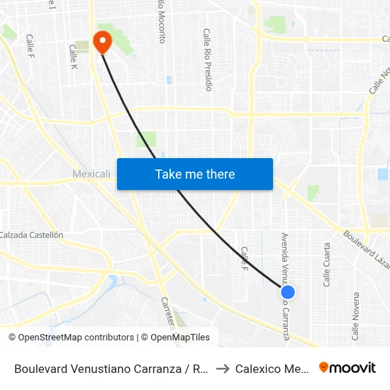 Boulevard Venustiano Carranza / Río Nautla to Calexico Mexicali map