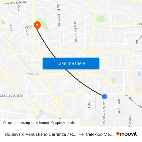 Boulevard Venustiano Carranza / Río Ameca to Calexico Mexicali map