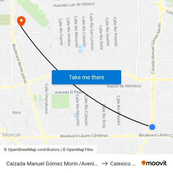 Calzada Manuel Gómez Morín /Avenida García González to Calexico Mexicali map