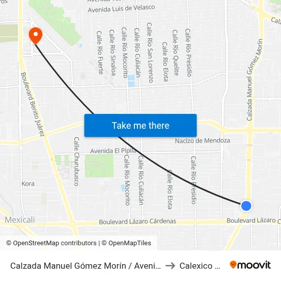 Calzada Manuel Gómez Morín / Avenida García González to Calexico Mexicali map