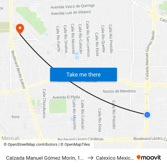 Calzada Manuel Gómez Morín, 1938 to Calexico Mexicali map