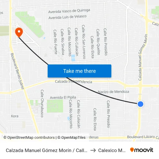 Calzada Manuel Gómez Morín / Calle Del Parque to Calexico Mexicali map