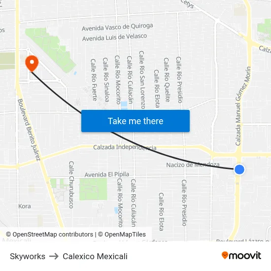 Skyworks to Calexico Mexicali map