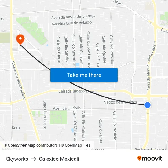 Skyworks to Calexico Mexicali map