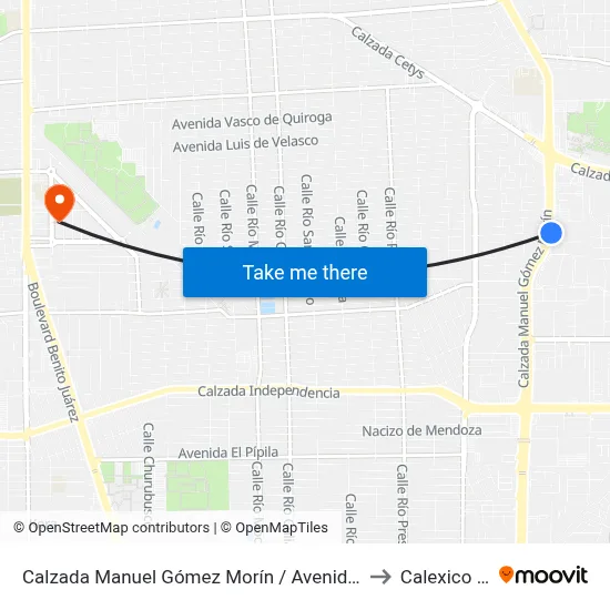 Calzada Manuel Gómez Morín / Avenida Presidente Gómez Farías to Calexico Mexicali map
