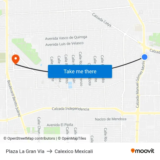 Plaza La Gran Vía to Calexico Mexicali map