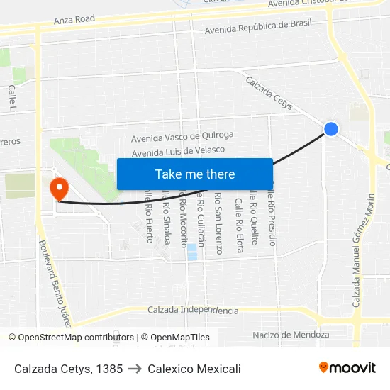 Calzada Cetys, 1385 to Calexico Mexicali map