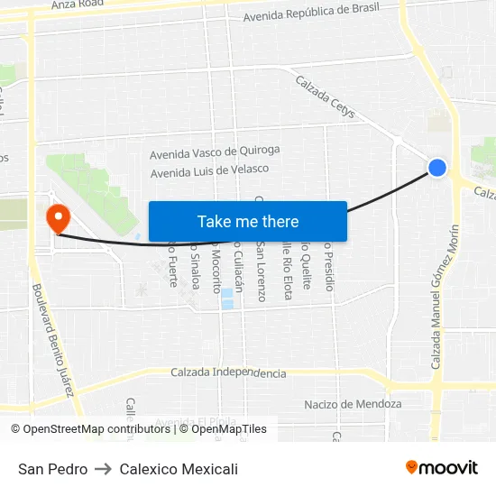 San Pedro to Calexico Mexicali map