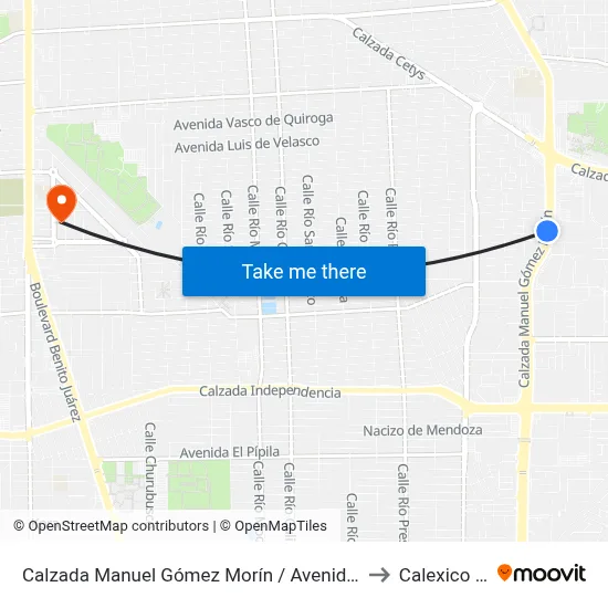 Calzada Manuel Gómez Morín / Avenida Presidente Gómez Farías to Calexico Mexicali map