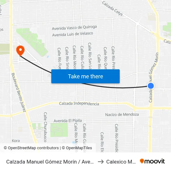 Calzada Manuel Gómez Morín / Avenida Eucalipto to Calexico Mexicali map
