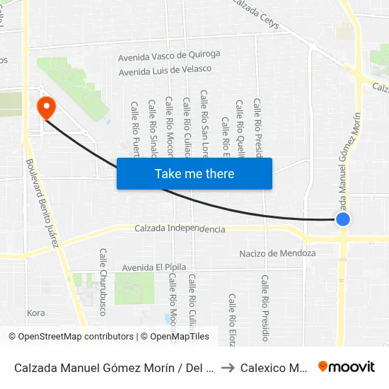 Calzada Manuel Gómez Morín / Del Rodeo Norte to Calexico Mexicali map