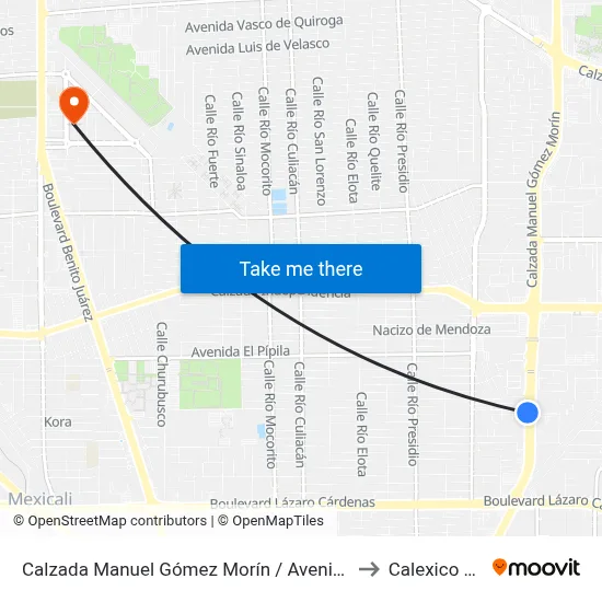 Calzada Manuel Gómez Morín / Avenida De Los Insurgentes to Calexico Mexicali map