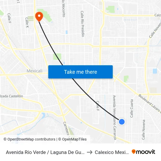 Avenida Río Verde / Laguna De Guzmán to Calexico Mexicali map