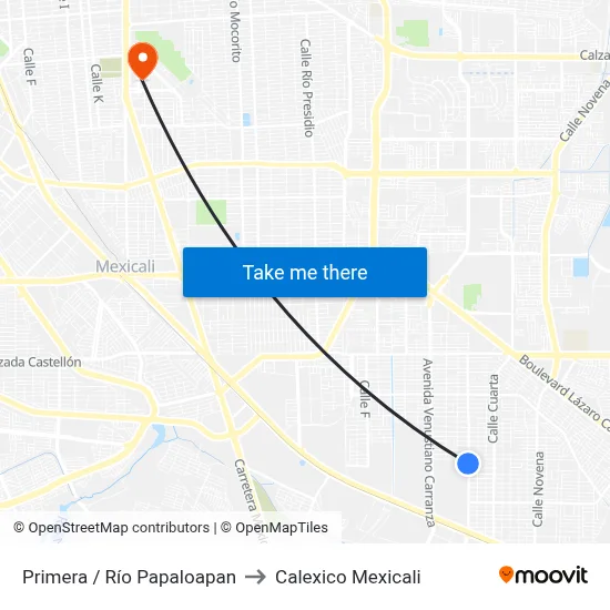 Primera / Río Papaloapan to Calexico Mexicali map