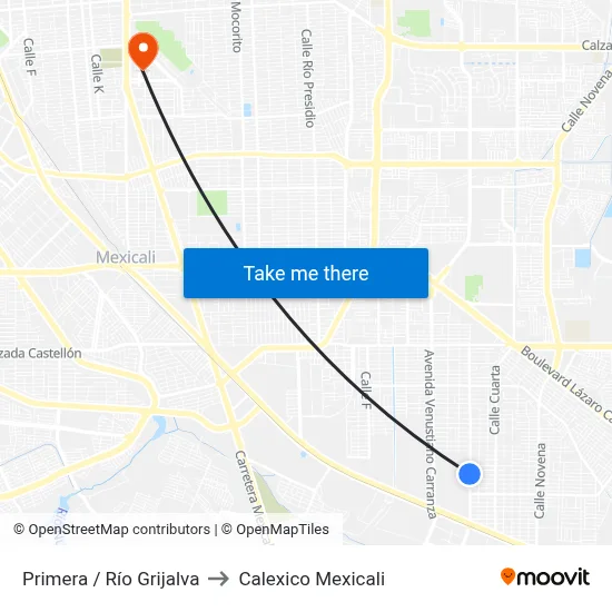 Primera / Río Grijalva to Calexico Mexicali map