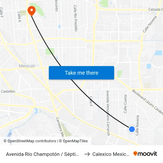 Avenida Río Champotón / Séptima to Calexico Mexicali map