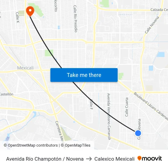 Avenida Río Champotón / Novena to Calexico Mexicali map