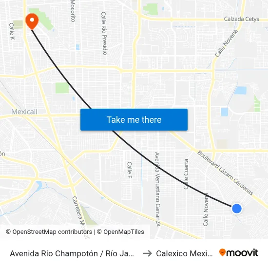 Avenida Río Champotón / Río Jamapa to Calexico Mexicali map