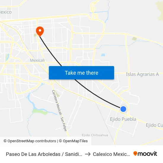 Paseo De Las Arboledas / Sanidina to Calexico Mexicali map