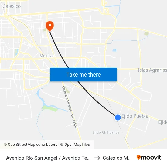 Avenida Río San Ángel / Avenida Tecamachalco to Calexico Mexicali map