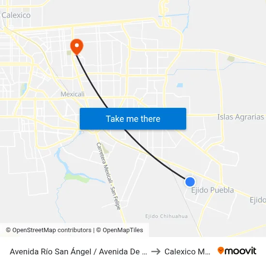 Avenida Río San Ángel / Avenida De La Cerámica to Calexico Mexicali map