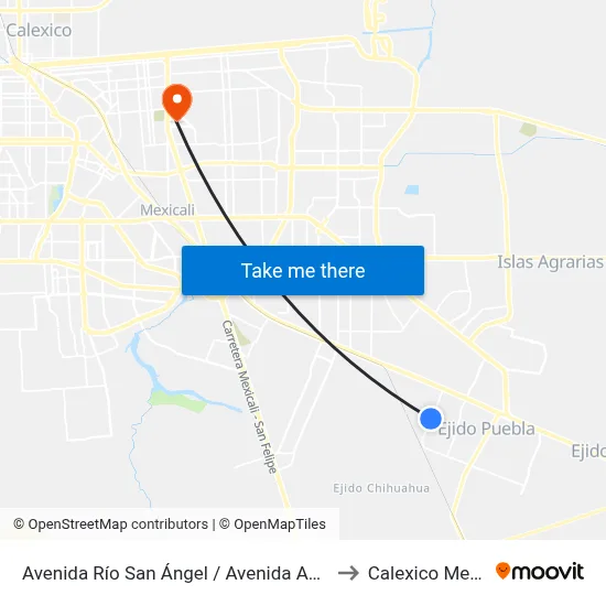 Avenida Río San Ángel / Avenida Ahuastepec to Calexico Mexicali map
