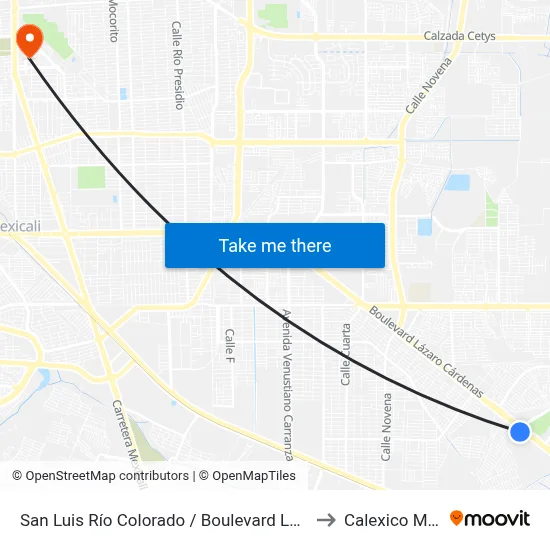 San Luis Río Colorado / Boulevard Lázaro Cárdenas to Calexico Mexicali map
