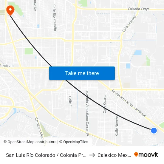 San Luis Río Colorado / Colonia Progreso to Calexico Mexicali map