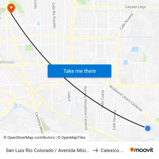 San Luis Río Colorado / Avenida Misión Santa Catalina to Calexico Mexicali map