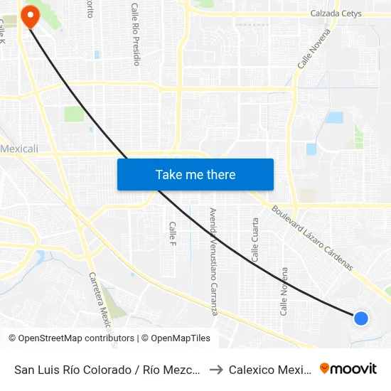 San Luis Río Colorado / Río Mezcalapa to Calexico Mexicali map