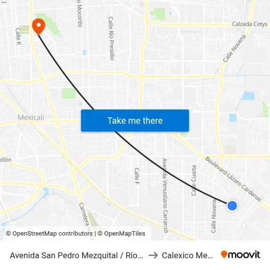 Avenida San Pedro Mezquital / Río Ródano to Calexico Mexicali map