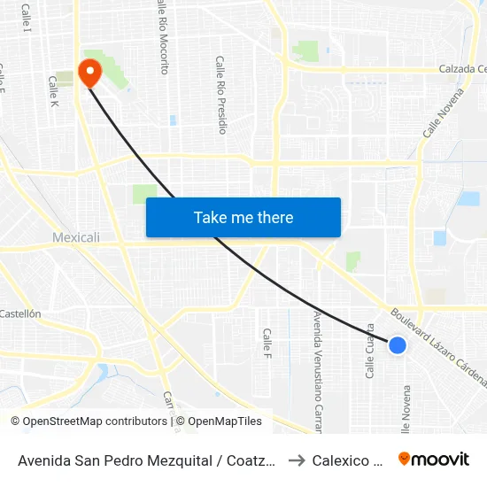 Avenida San Pedro Mezquital / Coatzacoalcos Y/U Octava to Calexico Mexicali map