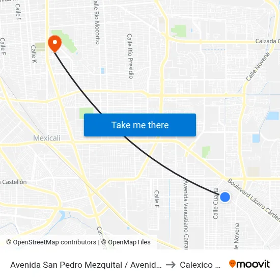 Avenida San Pedro Mezquital / Avenida Río Soto La Marina to Calexico Mexicali map