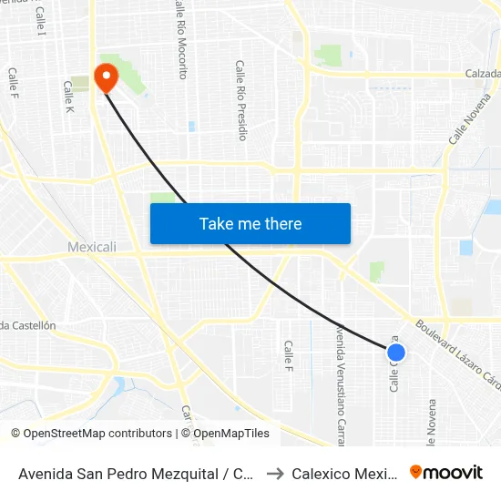 Avenida San Pedro Mezquital / Cuarta to Calexico Mexicali map
