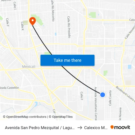Avenida San Pedro Mezquital / Laguna De Guzmán to Calexico Mexicali map