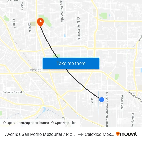 Avenida San Pedro Mezquital / Río Paraná to Calexico Mexicali map
